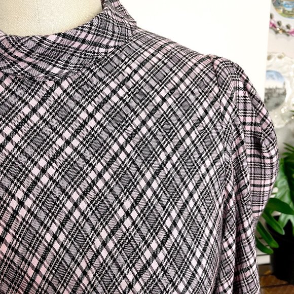 Zara Woman pink and black plaid blouse with high collar - size XL - Picture 5 of 9